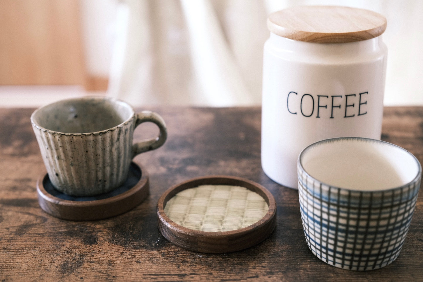 Tatami coaster, premium designs 7–12 — handwoven in Kumamoto