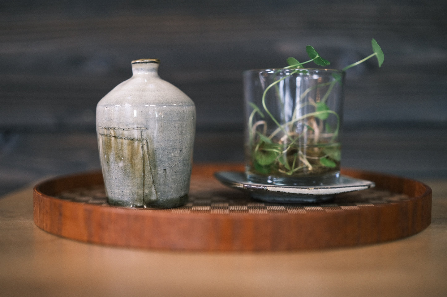 Tatami round serving tray — handwoven modern obon from Kumamoto
